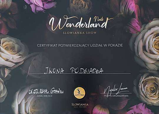Grafika Certyfikat potwierdzenie udziału w pokazie Wonderland Nails
