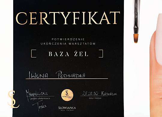 Grafika Certyfikat potwierdzenie ukończenia warsztatów "Baza Żel"