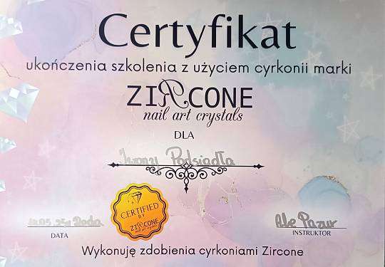 Grafika Certyfikat ukończenia szkolenia z użyciem cyrkonii